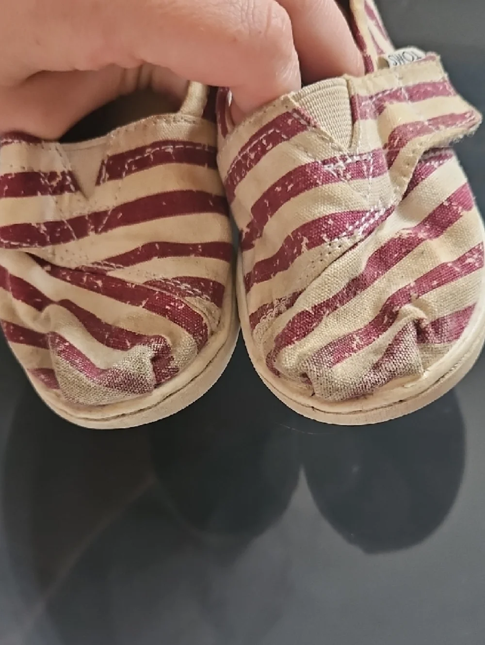 TOMS Kids Cream & Red Striped Slip-On Moccasins